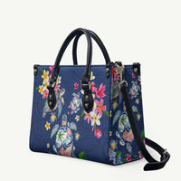 Hawaiian Turtles and Tropical Plants Leather Bag Blue Watercolor