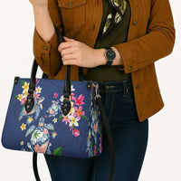 Hawaiian Turtles and Tropical Plants Leather Bag Blue Watercolor