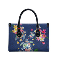 Hawaiian Turtles and Tropical Plants Leather Bag Blue Watercolor