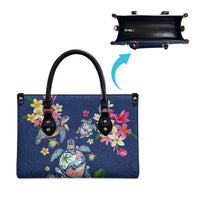 Hawaiian Turtles and Tropical Plants Leather Bag Blue Watercolor