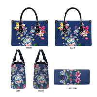 Hawaiian Turtles and Tropical Plants Leather Bag Blue Watercolor