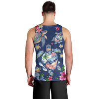 Hawaiian Turtles and Tropical Plants Men Tank Top Blue Watercolor