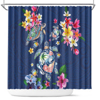 Hawaiian Turtles and Tropical Plants Shower Curtain Blue Watercolor