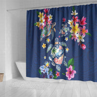 Hawaiian Turtles and Tropical Plants Shower Curtain Blue Watercolor