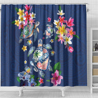 Hawaiian Turtles and Tropical Plants Shower Curtain Blue Watercolor