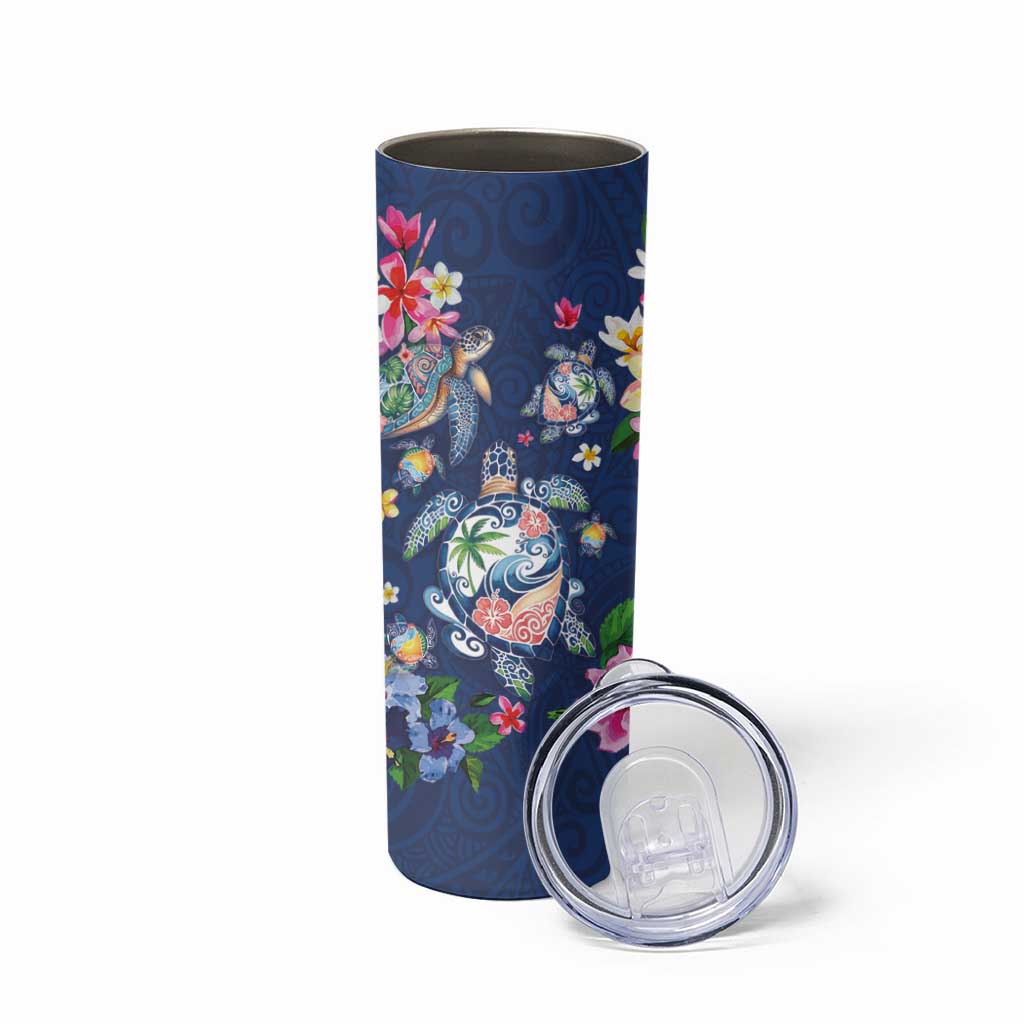 Hawaiian Turtles and Tropical Plants Skinny Tumbler Blue Watercolor LT03 - Polynesian Pride