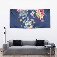 Hawaiian Turtles and Tropical Plants Tapestry Blue Watercolor