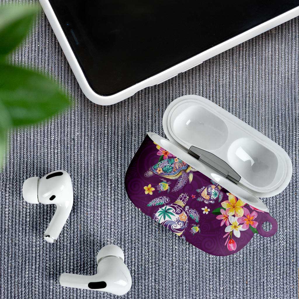 Hawaiian Turtles and Tropical Plants AirPods Case Purple Watercolor