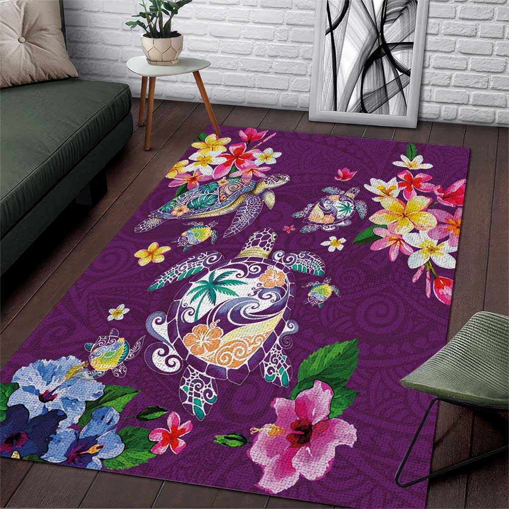 Hawaiian Turtles and Tropical Plants Area Rug Purple Watercolor LT03 Purple - Polynesian Pride