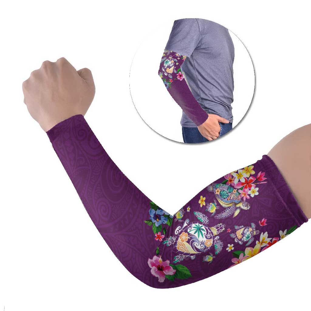 Hawaiian Turtles and Tropical Plants Arm Sleeves Purple Watercolor LT03 Set of 2 Purple - Polynesian Pride