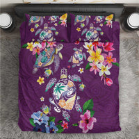 Hawaiian Turtles and Tropical Plants Bedding Set Purple Watercolor