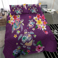 Hawaiian Turtles and Tropical Plants Bedding Set Purple Watercolor