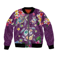 Hawaiian Turtles and Tropical Plants Bomber Jacket Purple Watercolor