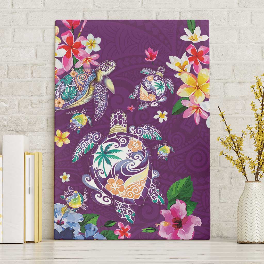 Hawaiian Turtles and Tropical Plants Canvas Wall Art Purple Watercolor LT03 Without Frame Purple - Polynesian Pride