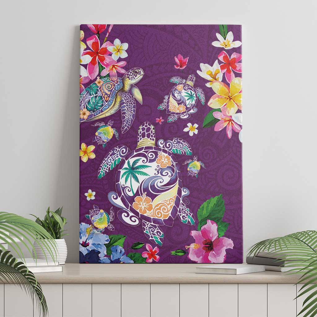 Hawaiian Turtles and Tropical Plants Canvas Wall Art Purple Watercolor LT03 - Polynesian Pride