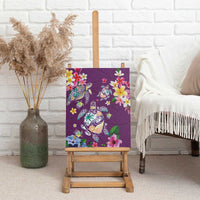 Hawaiian Turtles and Tropical Plants Canvas Wall Art Purple Watercolor LT03 - Polynesian Pride