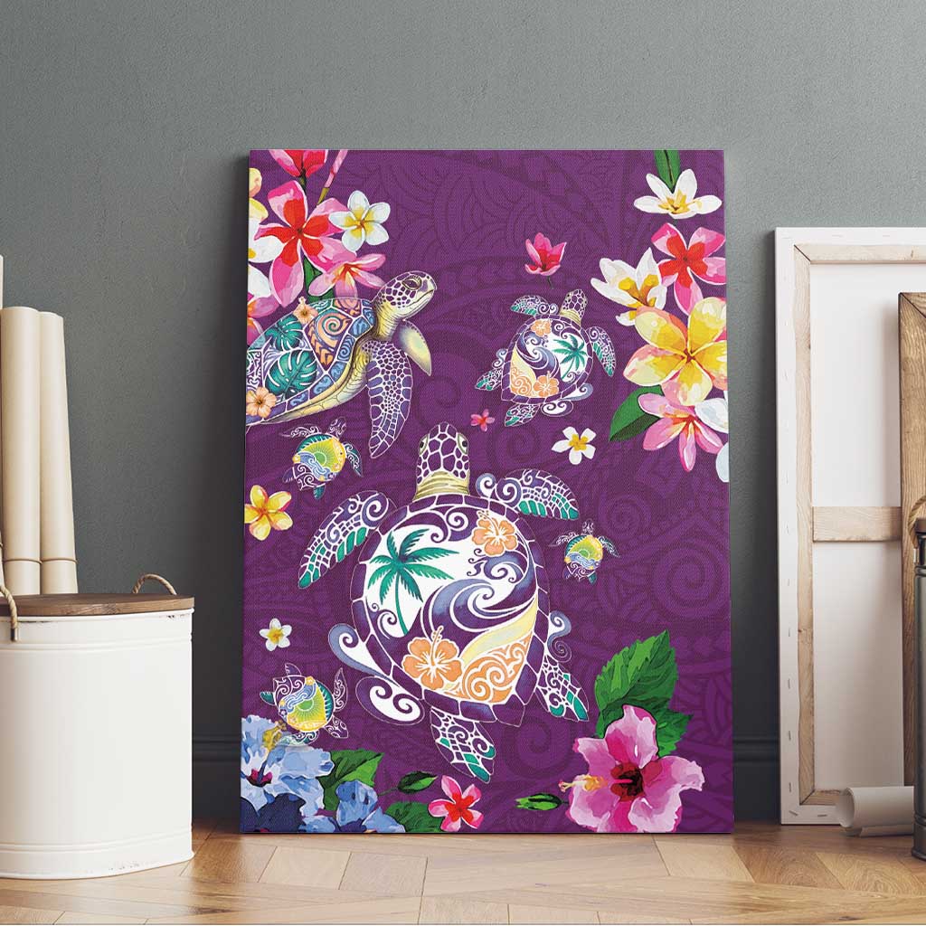 Hawaiian Turtles and Tropical Plants Canvas Wall Art Purple Watercolor LT03 - Polynesian Pride