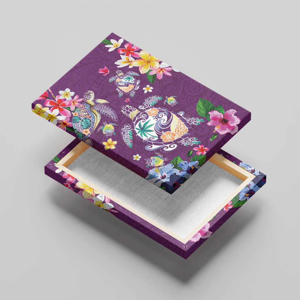 Hawaiian Turtles and Tropical Plants Canvas Wall Art Purple Watercolor LT03 - Polynesian Pride