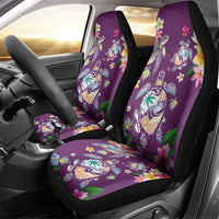 Hawaiian Turtles and Tropical Plants Car Seat Cover Purple Watercolor