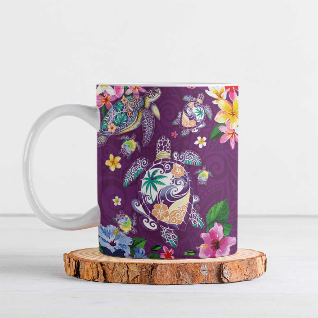 Hawaiian Turtles and Tropical Plants Ceramic Mug Purple Watercolor LT03 Purple - Polynesian Pride