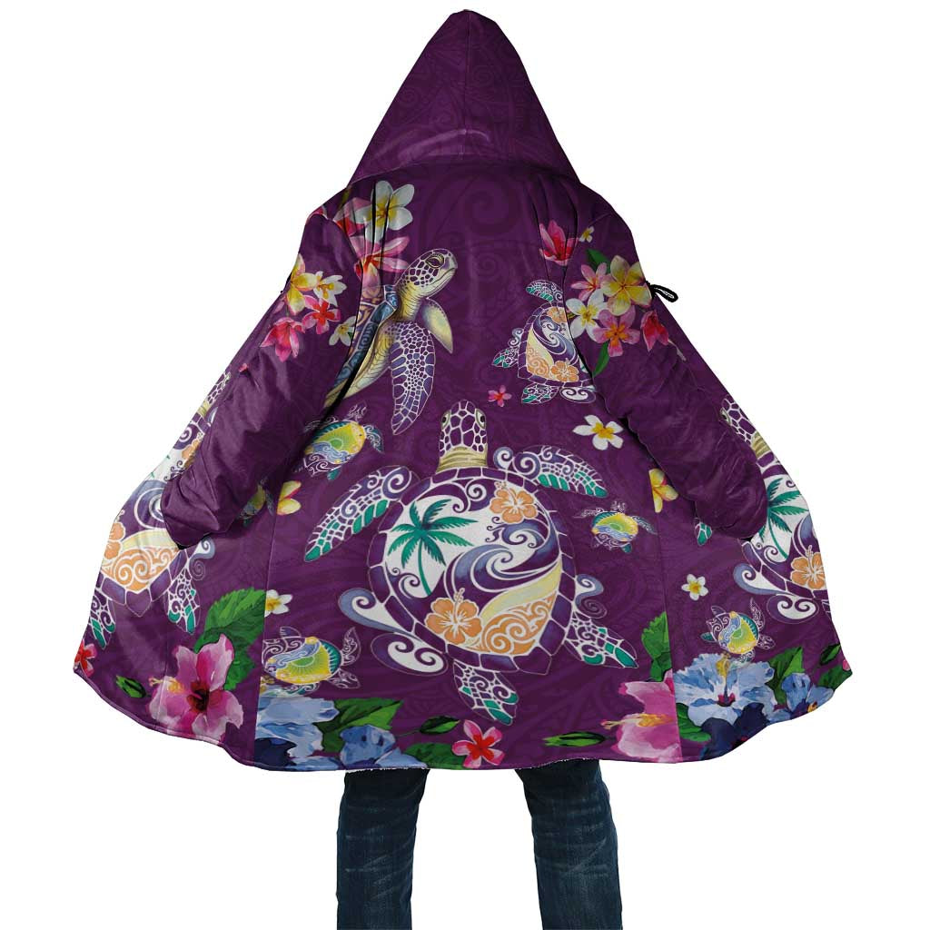 Hawaiian Turtles and Tropical Plants Cloak Purple Watercolor