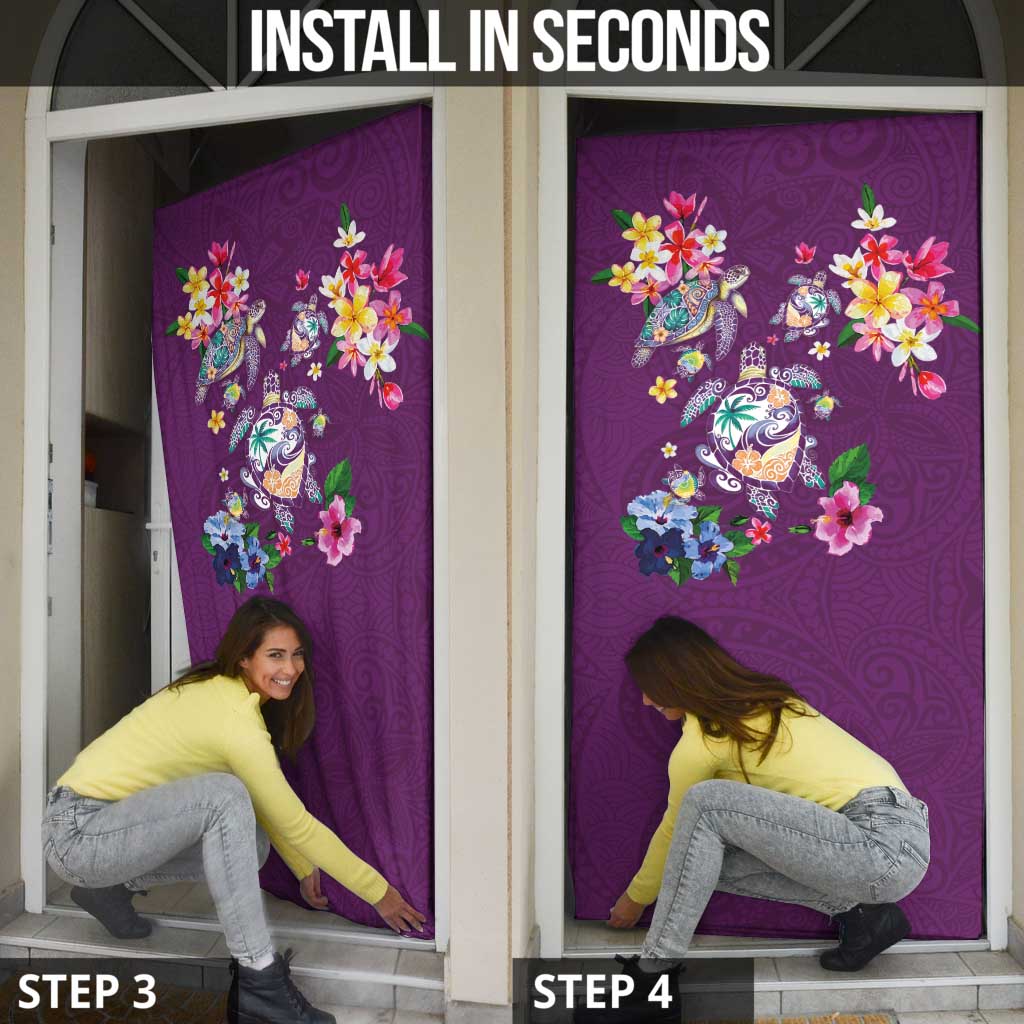 Hawaiian Turtles and Tropical Plants Door Cover Purple Watercolor