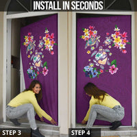 Hawaiian Turtles and Tropical Plants Door Cover Purple Watercolor