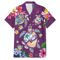 Hawaiian Turtles and Tropical Plants Family Matching Mermaid Dress and Hawaiian Shirt Purple Watercolor LT03 Dad's Shirt - Short Sleeve Purple - Polynesian Pride