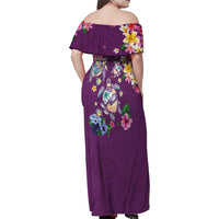 Hawaiian Turtles and Tropical Plants Family Matching Off Shoulder Maxi Dress and Hawaiian Shirt Purple Watercolor LT03 - Polynesian Pride