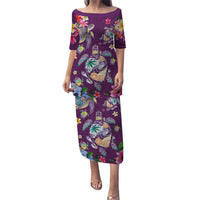 Hawaiian Turtles and Tropical Plants Family Matching Puletasi and Hawaiian Shirt Purple Watercolor LT03 Mom's Dress Purple - Polynesian Pride