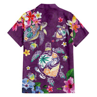 Hawaiian Turtles and Tropical Plants Family Matching Summer Maxi Dress and Hawaiian Shirt Purple Watercolor LT03 - Polynesian Pride