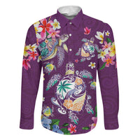 Hawaiian Turtles and Tropical Plants Family Matching Summer Maxi Dress and Hawaiian Shirt Purple Watercolor LT03 Dad's Shirt - Long Sleeve Purple - Polynesian Pride