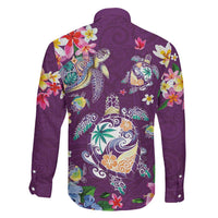 Hawaiian Turtles and Tropical Plants Family Matching Summer Maxi Dress and Hawaiian Shirt Purple Watercolor LT03 - Polynesian Pride