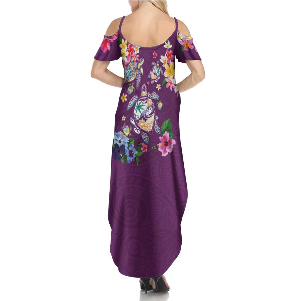 Hawaiian Turtles and Tropical Plants Family Matching Summer Maxi Dress and Hawaiian Shirt Purple Watercolor LT03 - Polynesian Pride