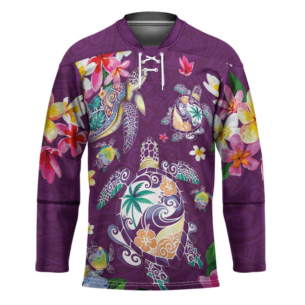 Hawaiian Turtles and Tropical Plants Hockey Jersey Purple Watercolor LT03 Unisex Purple - Polynesian Pride