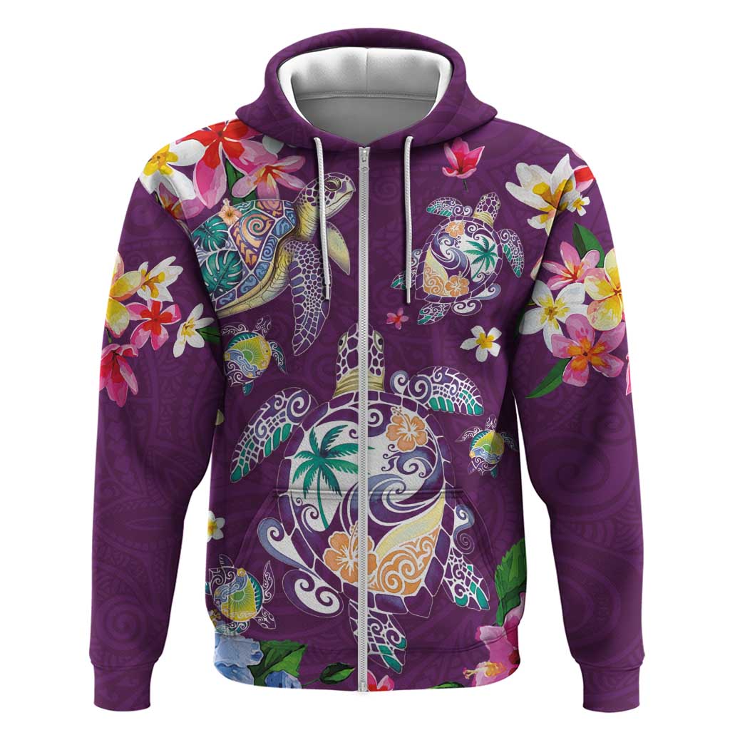 Hawaiian Turtles and Tropical Plants Hoodie Purple Watercolor