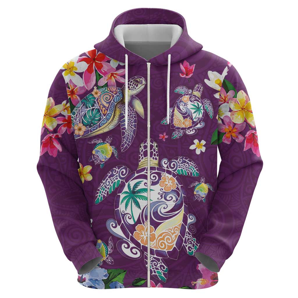 Hawaiian Turtles and Tropical Plants Hoodie Purple Watercolor