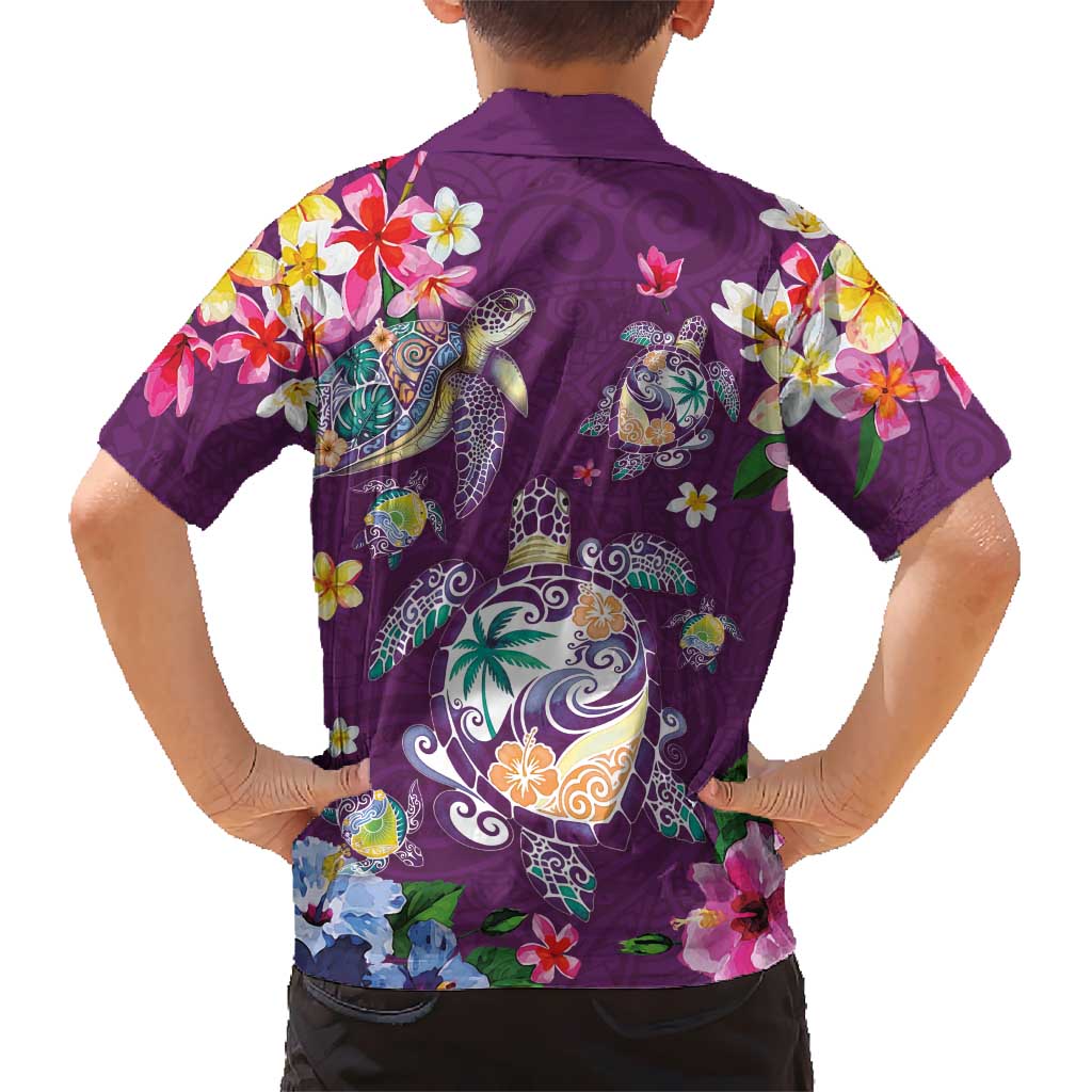Hawaiian Turtles and Tropical Plants Kid Hawaiian Shirt Purple Watercolor LT03 - Polynesian Pride