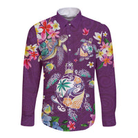 Hawaiian Turtles and Tropical Plants Long Sleeve Button Shirt Purple Watercolor LT03 Unisex Purple - Polynesian Pride