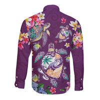 Hawaiian Turtles and Tropical Plants Long Sleeve Button Shirt Purple Watercolor LT03 - Polynesian Pride