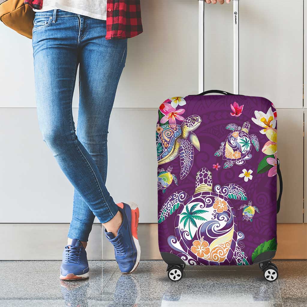 Hawaiian Turtles and Tropical Plants Luggage Cover Purple Watercolor