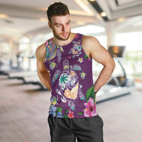 Hawaiian Turtles and Tropical Plants Men Tank Top Purple Watercolor