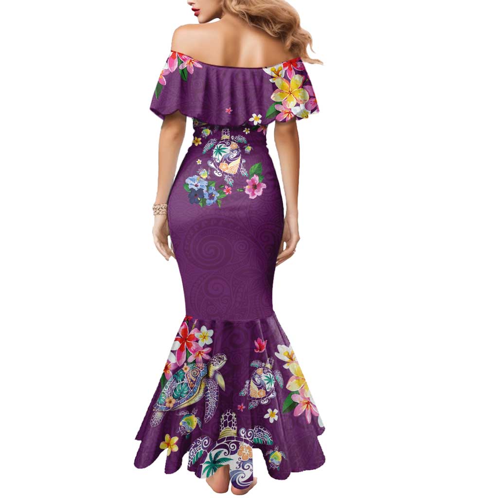 Hawaiian Turtles and Tropical Plants Mermaid Dress Purple Watercolor LT03 - Polynesian Pride