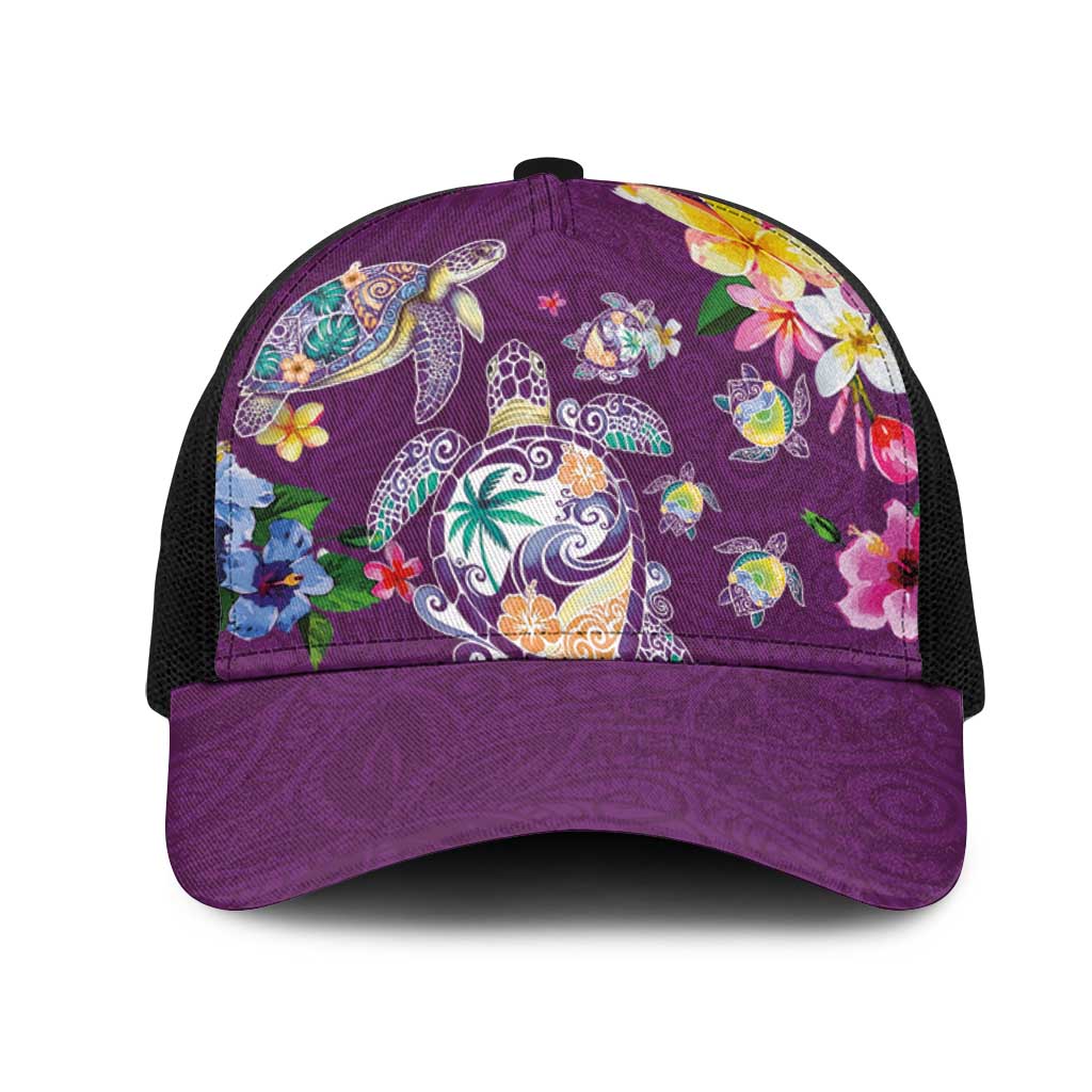 Hawaiian Turtles and Tropical Plants Mesh Trucker Cap Purple Watercolor LT03 One Size Black Purple - Polynesian Pride