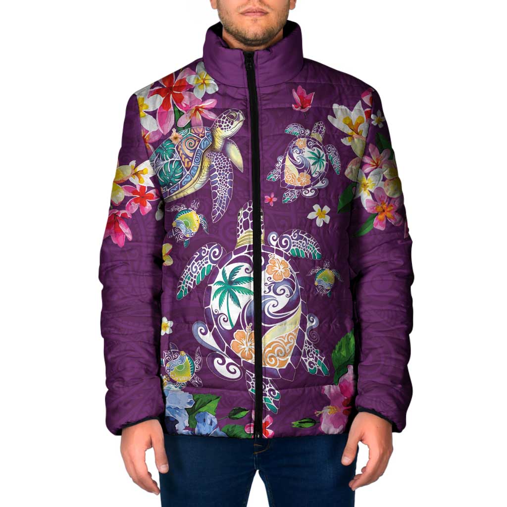 Hawaiian Turtles and Tropical Plants Padded Jacket Purple Watercolor LT03 Men Purple - Polynesian Pride