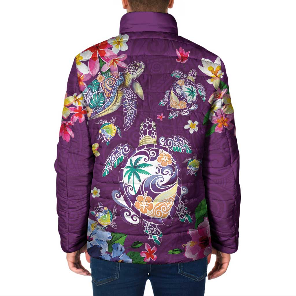 Hawaiian Turtles and Tropical Plants Padded Jacket Purple Watercolor LT03 - Polynesian Pride