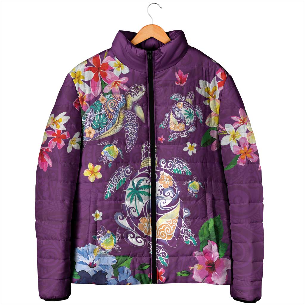 Hawaiian Turtles and Tropical Plants Padded Jacket Purple Watercolor LT03 - Polynesian Pride