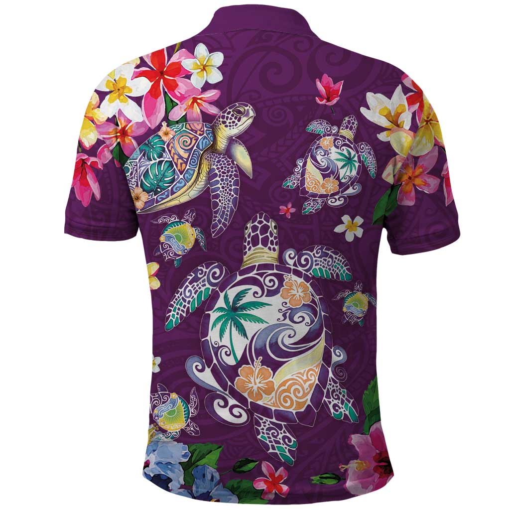 Hawaiian Turtles and Tropical Plants Polo Shirt Purple Watercolor