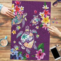 Hawaiian Turtles and Tropical Plants Puzzle Purple Watercolor