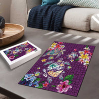 Hawaiian Turtles and Tropical Plants Puzzle Purple Watercolor